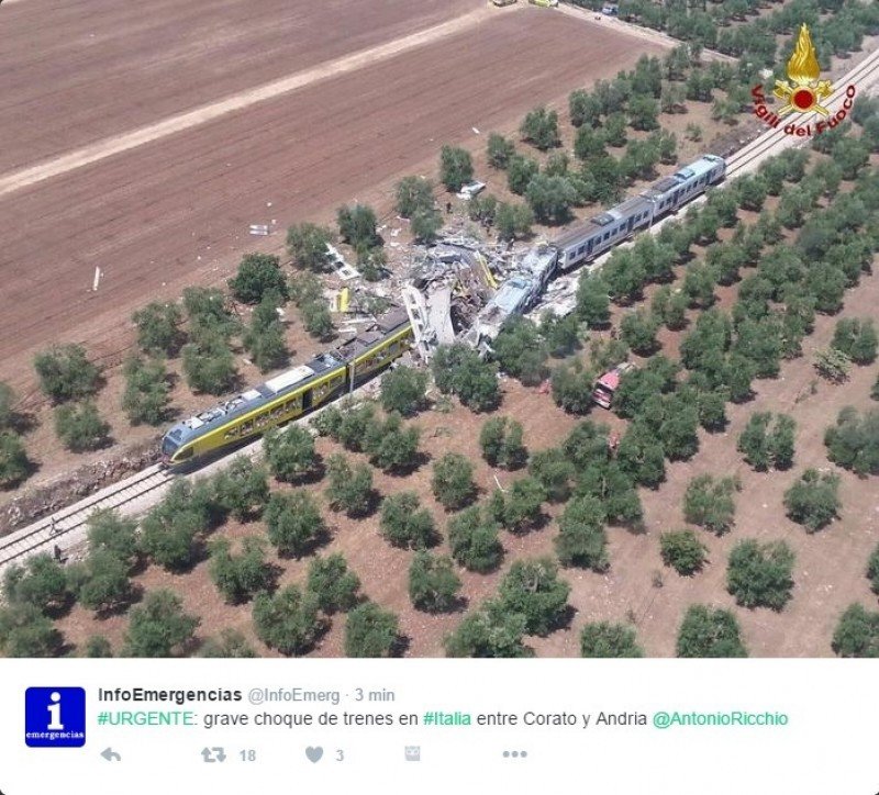Choque frontal de trenes en Italia deja al menos cuatro muertos (vídeo) Choque frontal de trenes en Italia deja al menos cuatro muertos (vídeo)