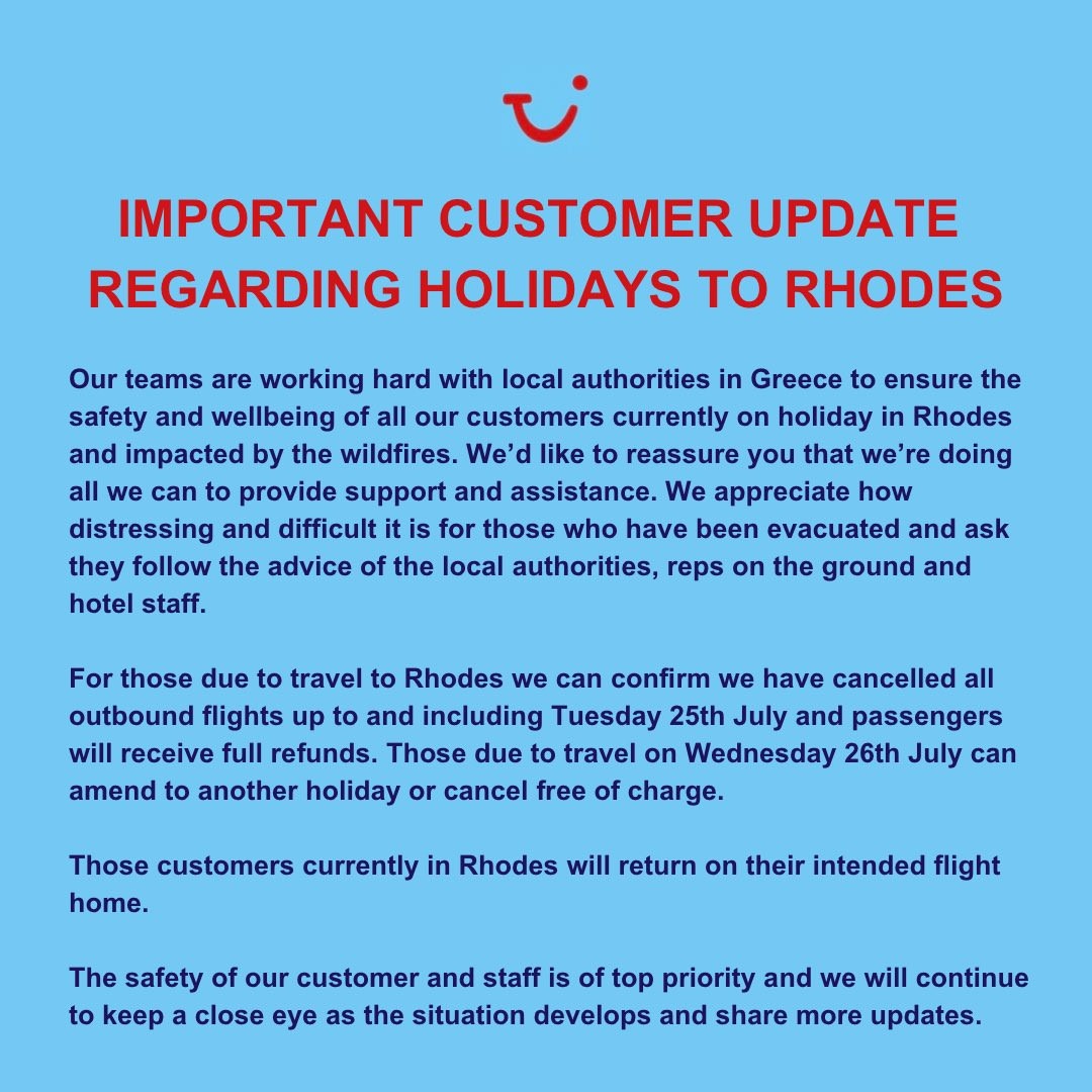 Rodas: TUI, easyJet y Jet2 concentran sus vuelos en repatriación